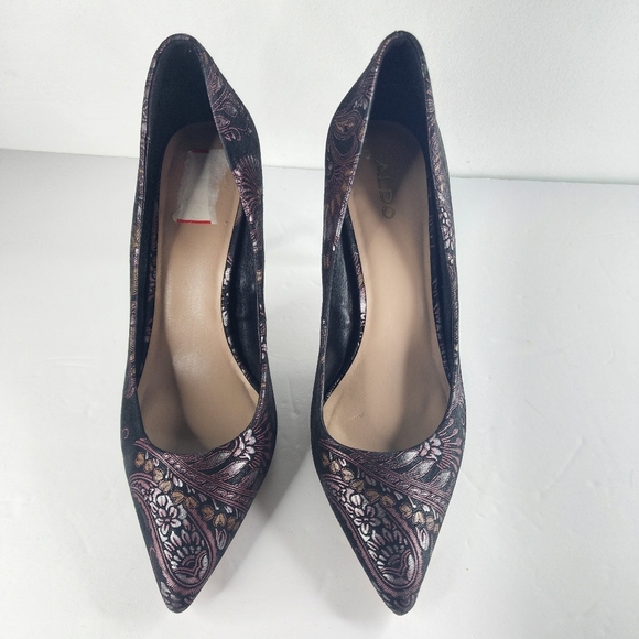 ALDO Black Pointed Floral Heels. - Picture 8 of 10